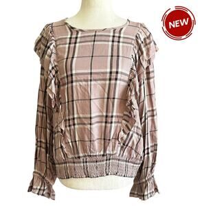 Express Mauve Ruffle Plaid Top Women's Size XL NWT| 56-44